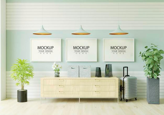 Free Poster Frame In Living Room Mockup Psd