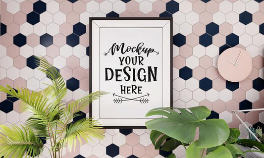 Free Poster Frame In Living Room Mockup Psd