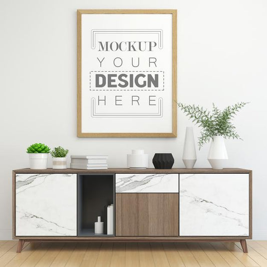 Free Poster Frame In Living Room Mockup Psd