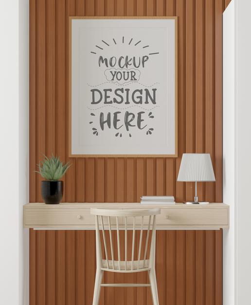 Free Poster Frame In Living Room Mockup Psd