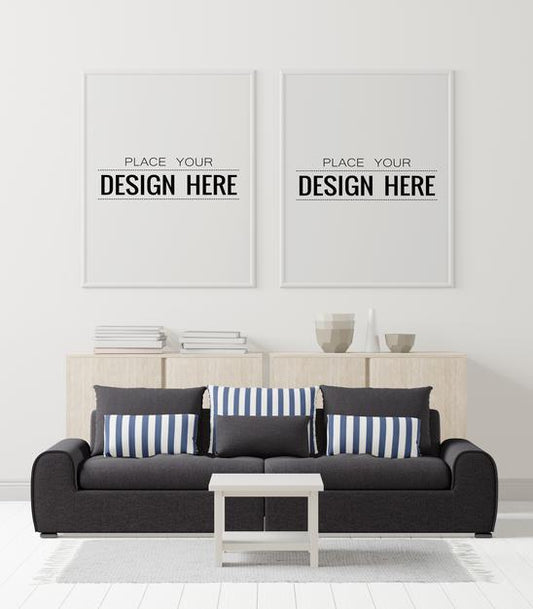 Free Poster Frame In Living Room Mockup Psd