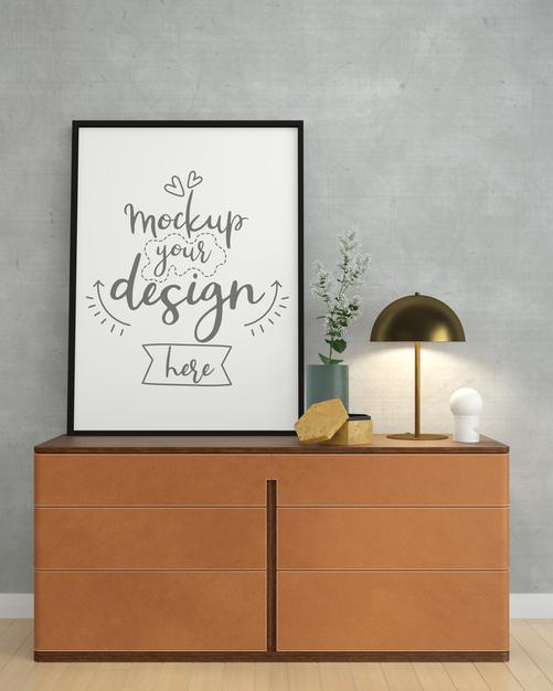 Free Poster Frame In Living Room Mockup Psd