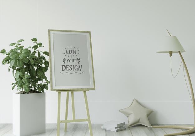 Free Poster Frame In Living Room Mockup Psd