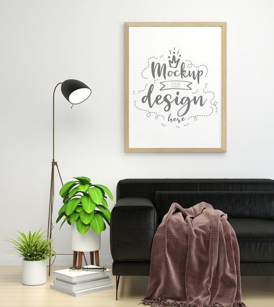 Free Poster Frame In Living Room Mockup Psd