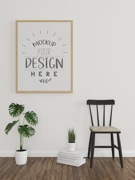 Free Poster Frame In Living Room Mockup Psd