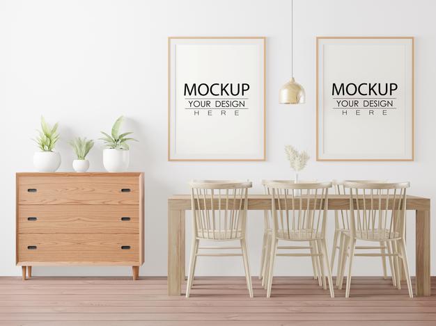 Free Poster Frame In Living Room Mockup Psd