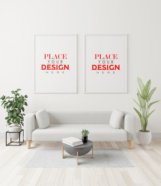 Free Poster Frame In Living Room Mockup Psd