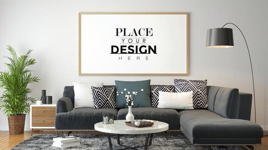 Free Poster Frame In Living Room Mockup Psd