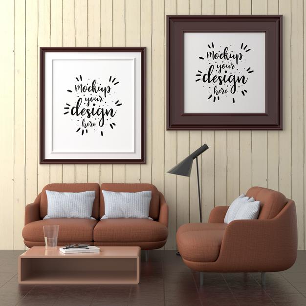 Free Poster Frame In Living Room Mockup Psd