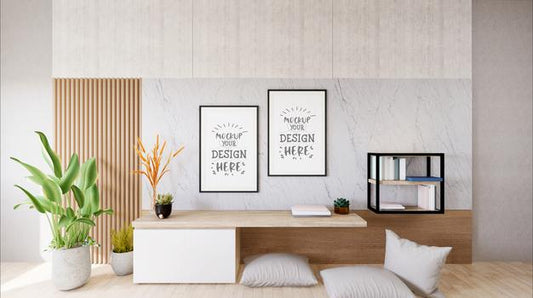 Free Poster Frame In Living Room Mockup Psd