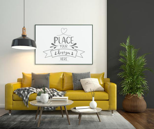 Free Poster Frame In Living Room Mockup Psd