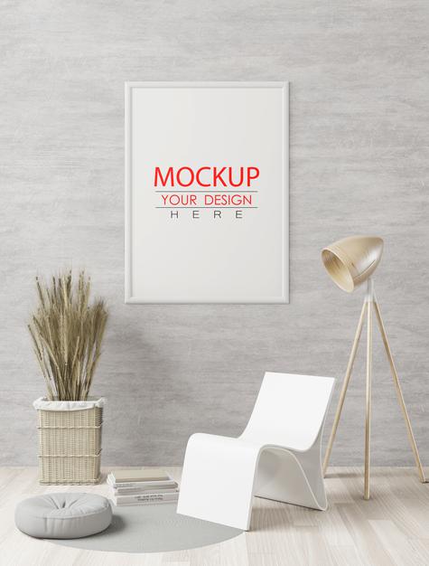 Free Poster Frame In Living Room Mockup Psd