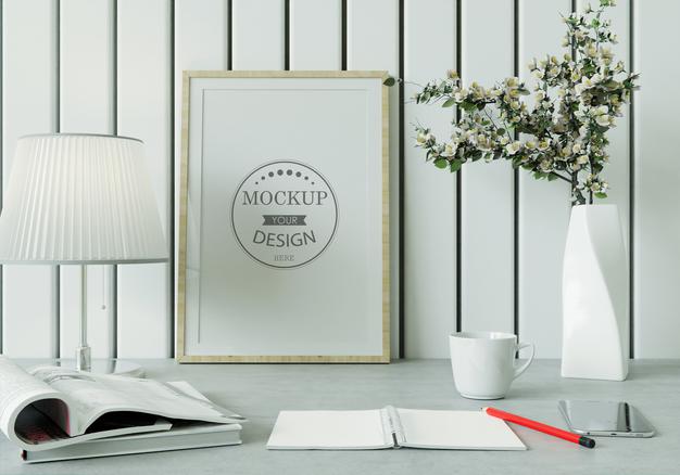 Free Poster Frame In Living Room Mockup Psd