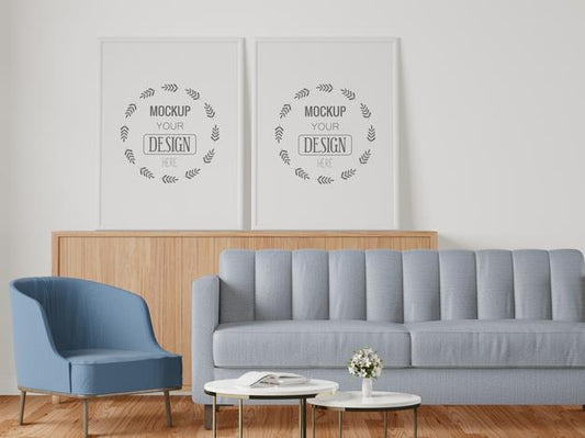 Free Poster Frame In Living Room Mockup Psd