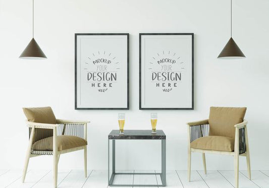 Free Poster Frame In Living Room Mockup Psd