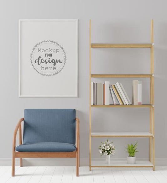 Free Poster Frame In Living Room Mockup Psd