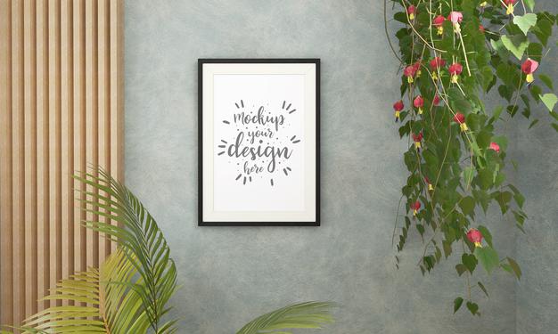 Free Poster Frame In Living Room Mockup Psd