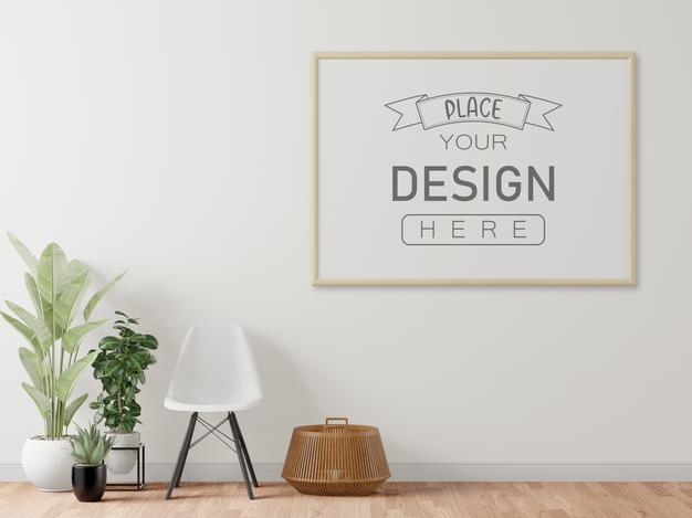 Free Poster Frame In Living Room Mockup Psd