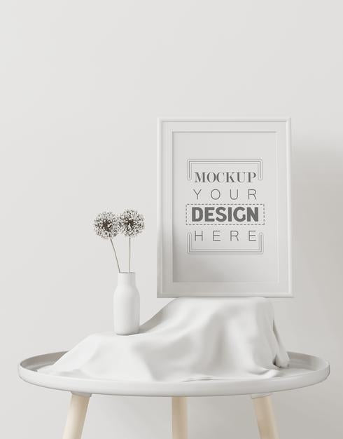 Free Poster Frame In Living Room Mockup Psd