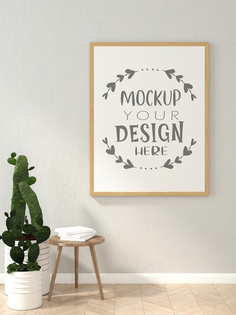 Free Poster Frame In Living Room Mockup Psd