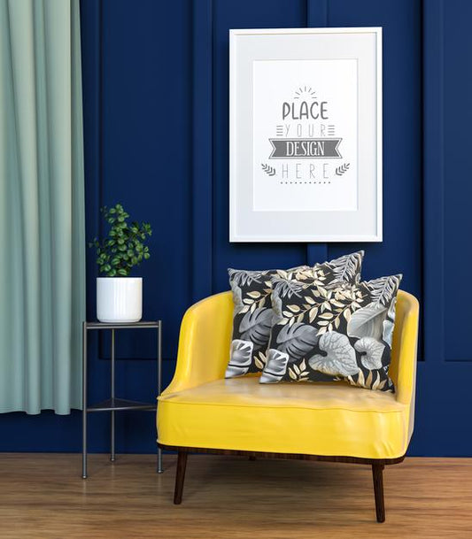 Free Poster Frame In Living Room Mockup Psd