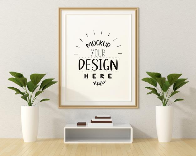 Free Poster Frame In Living Room Mockup Psd