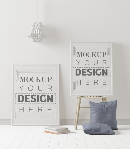 Free Poster Frame In Living Room Mockup Psd