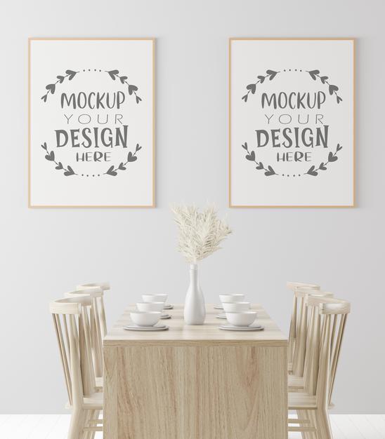 Free Poster Frame In Living Room Mockup Psd