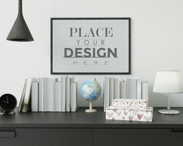 Free Poster Frame In Living Room Mockup Psd