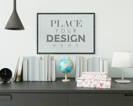 Free Poster Frame In Living Room Mockup Psd