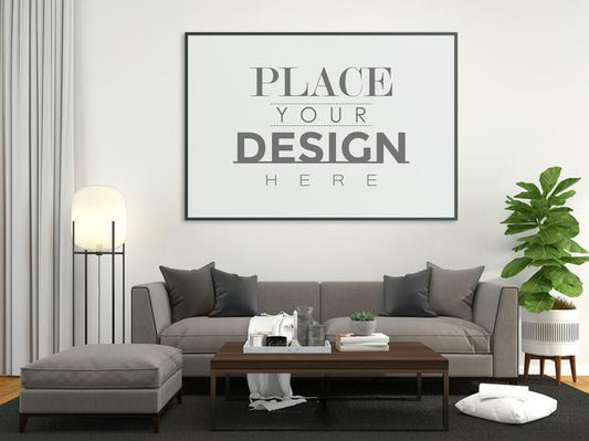 Free Poster Frame In Living Room Mockup Psd