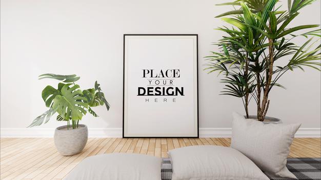 Free Poster Frame In Living Room Mockup Psd