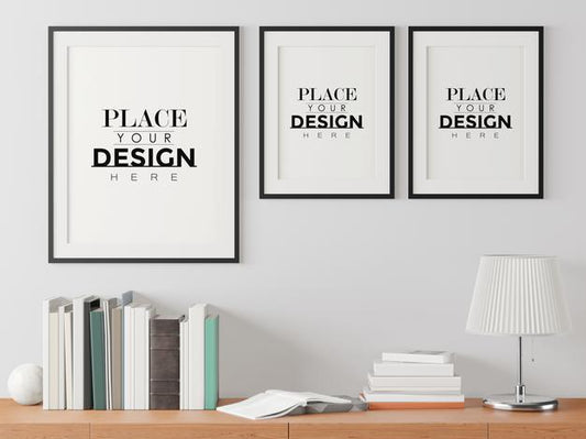 Free Poster Frame In Living Room Mockup Psd