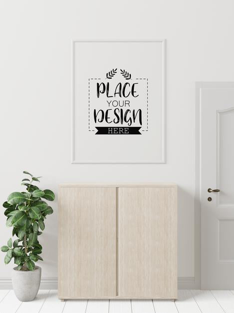 Free Poster Frame In Living Room Mockup Psd