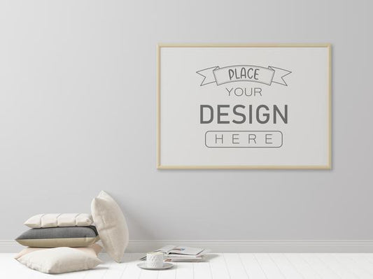 Free Poster Frame In Living Room Mockup Psd