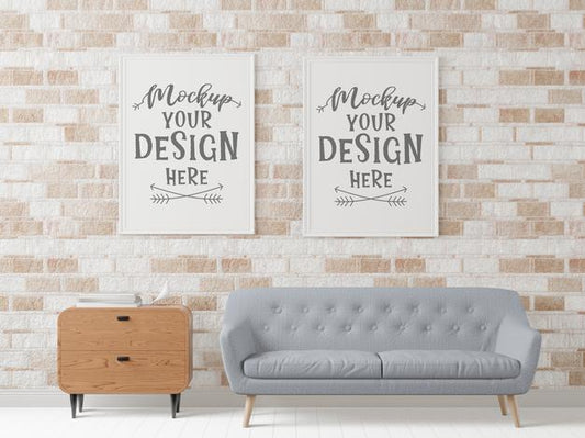 Free Poster Frame In Living Room Mockup Psd