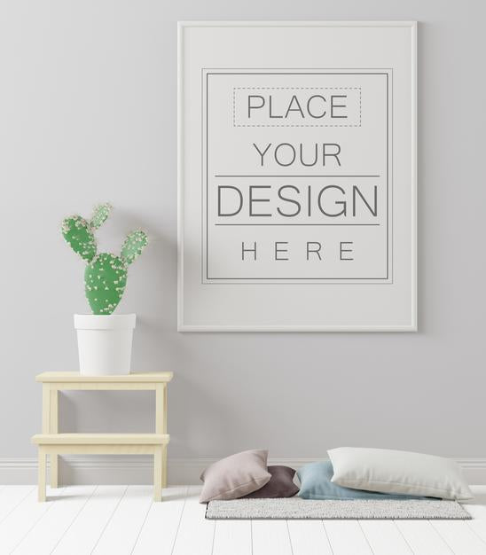 Free Poster Frame In Living Room Mockup Psd