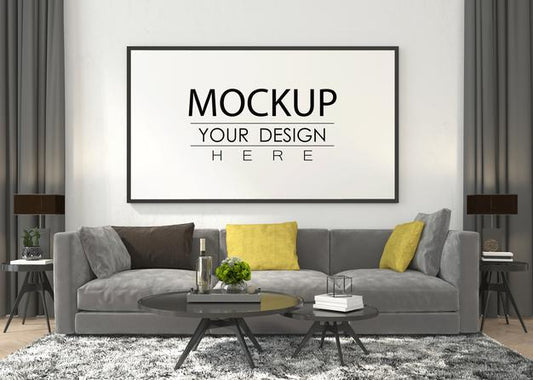 Free Poster Frame In Living Room Mockup Psd