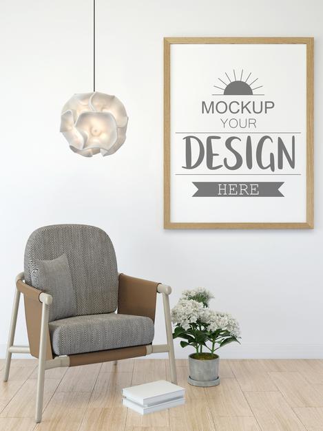 Free Poster Frame In Living Room Mockup Psd