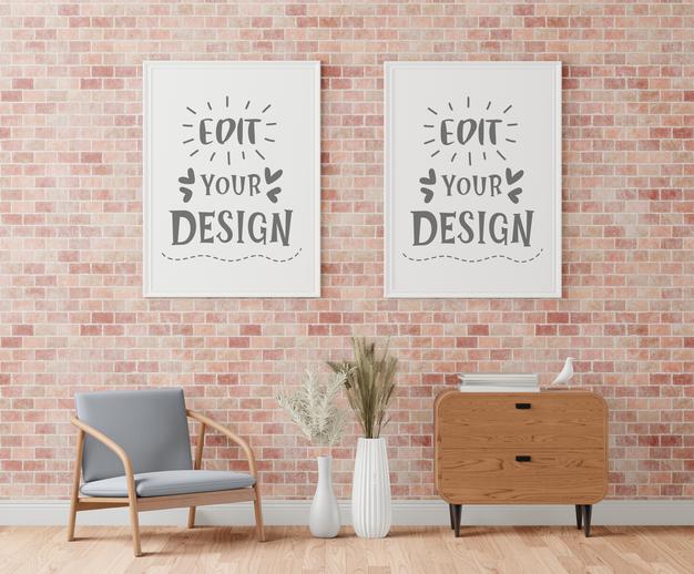 Free Poster Frame In Living Room Mockup Psd