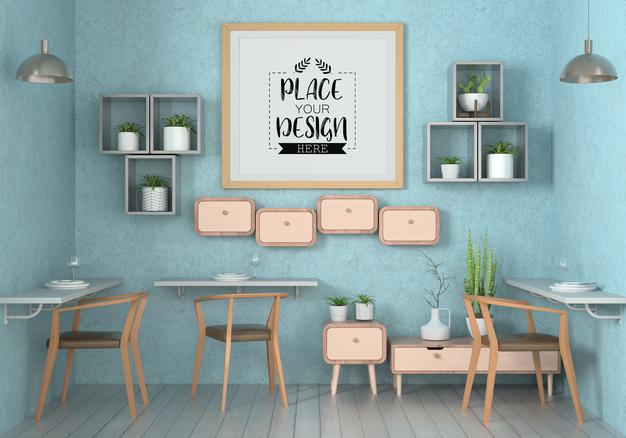 Free Poster Frame In Living Room Mockup Psd