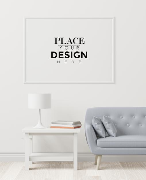 Free Poster Frame In Living Room Mockup Psd