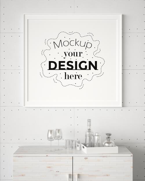 Free Poster Frame In Living Room Mockup Psd