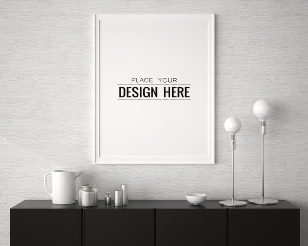 Free Poster Frame In Living Room Mockup Psd