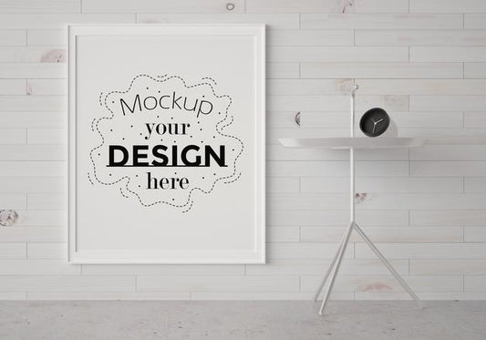 Free Poster Frame In Living Room Mockup Psd