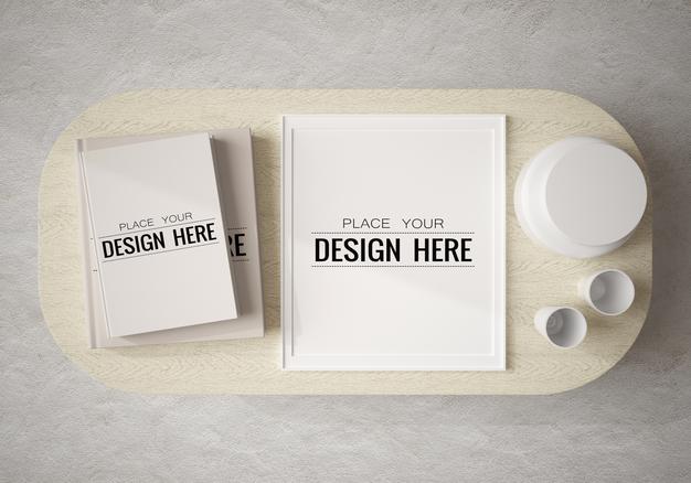 Free Poster Frame In Living Room Mockup Psd