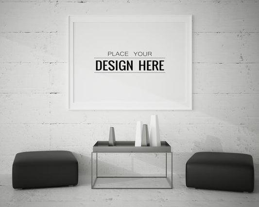 Free Poster Frame In Living Room Mockup Psd