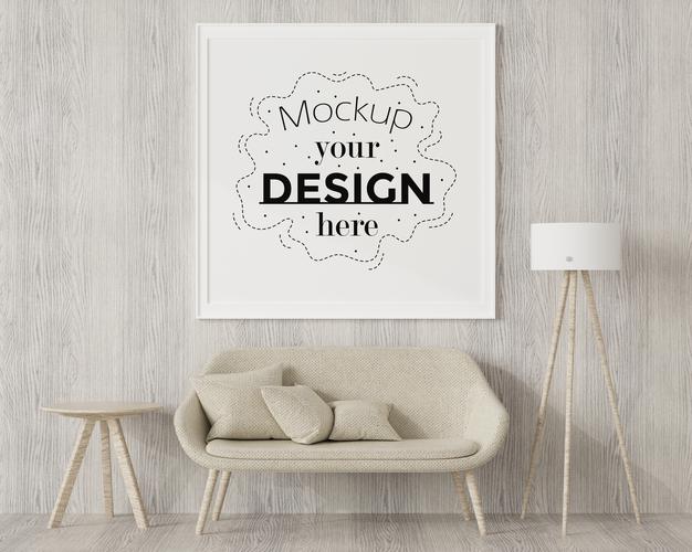 Free Poster Frame In Living Room Mockup Psd