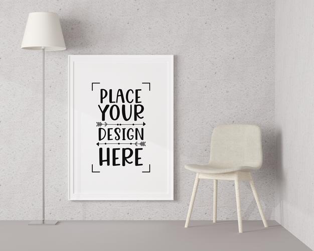 Free Poster Frame In Living Room Mockup Psd