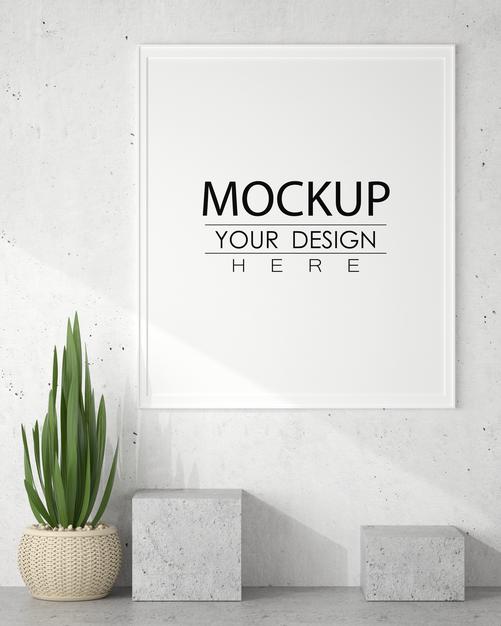 Free Poster Frame In Living Room Mockup Psd